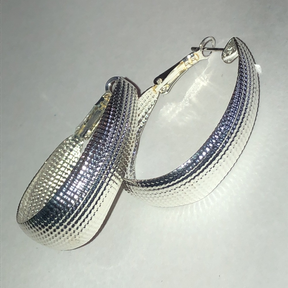Elegant Silver Tone Boho Textured Hoop Earrings